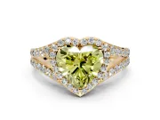 Halo Engagement Ring Setting for Fancy Yellow Heart-Shaped Center with Narrow Pave Split Shank and Prong Head in Yellow Gold