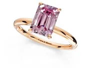 Hidden Halo Engagement Ring Setting for Fancy Pink Emerald Cut Center with Thin Rounded Band and Prong Head in Rose Gold