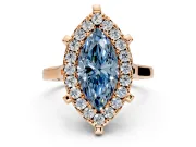 Single Halo Engagement Ring Setting for Fancy Blue Marquise Center with Corner Claws, Plain Band and Prong Head in Rose Gold