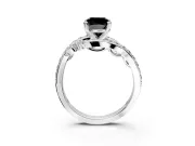 Solitaire Engagement Ring Setting for Fancy Black Cushion Cut Center with Filigree Band and Prong Head in White Gold