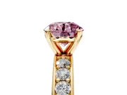 Solitaire Engagement Ring Setting for Fancy Pink Round Cut Center with Channel-Set Accents and Prong Head in Yellow Gold