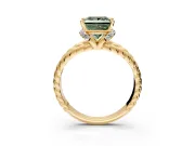 Halo Engagement Ring Setting for Fancy Green Princess Cut Center with Rope Twist Split Shank and Prong Head in Yellow Gold