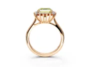 Starburst Halo Engagement Ring Setting for Fancy Yellow Asscher Cut Center with Thin Round-Wire Band and Prong Head in Rose Gold
