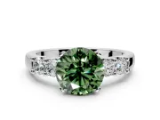 5 Stone Engagement Ring Setting for Fancy Green Round Cut Center with Plain Band and Prong Head in White Gold
