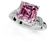 Solitaire Engagement Ring Setting for Fancy Pink Asscher Cut Center with Marquise Accent Twist Band and Prong Head in Platinum