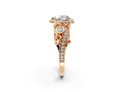 Milgrain Halo Engagement Ring Setting for Heart-Shaped Center with Shoulder Bezels and Prong Head in Rose Gold