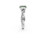 Crossover Engagement Ring Setting for Fancy Green Radiant Cut Center with Pave and Plain Strands and Prong Head in Platinum