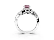 Halo Engagement Ring Setting for Fancy Pink Emerald Cut Center with Marquise and Pave Bypass Band and Prong Head in White Gold