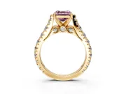 Solitaire Engagement Ring Setting for Fancy Pink Asscher Cut Center with Pave Cathedral Shoulders and Prong Head in Yellow Gold