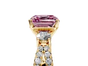 3 Stone Engagement Ring Setting for Fancy Pink Asscher Cut Center with Pave Split Shank and Prong Head in Yellow Gold