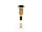 Leaf Engagement Ring Setting for Fancy Black Round Cut Center with Milgrain Accent Band and Prong Head in Yellow Gold