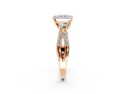 3 Stone Engagement Ring Setting for Radiant Cut Center with Pave Split Shank and Prong Head in Rose Gold