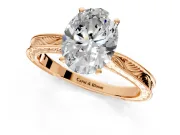 Solitaire Engagement Ring Setting for Oval Center with Engraved Milgrain Band and Prong Head in Rose Gold