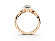 Solitaire Engagement Ring Setting for Emerald Cut Center with Grooved Bar Accent Band and Prong Head in Rose Gold