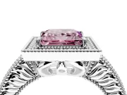 Milgrain Halo Engagement Ring Setting for Fancy Pink Princess Cut Center with Pave Band and Prong Head in Sterling Silver