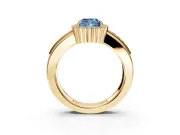 Halo Engagement Ring Setting for Fancy Blue Cushion Cut Center with Wide Band, Inlaid Accent Row and Prong Head in Yellow Gold
