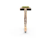 Halo Engagement Ring Setting for Fancy Yellow Emerald Cut Center with Framed Halo, Pave Band and Prong Head in Rose Gold