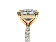 Solitaire Engagement Ring Setting for Asscher Cut Center with Fine Pave Narrow Band and Prong Head in Yellow Gold