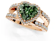 Halo Engagement Ring Setting for Fancy Green Heart-Shaped Center with Wide-Open Pave Split Shank and Prong Head in Rose Gold
