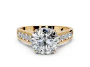Solitaire Engagement Ring Setting for Round Cut Center with Cathedral Channel Band and Prong Head in Yellow Gold