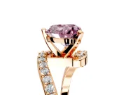 Solitaire Engagement Ring Setting for Fancy Pink Heart-Shaped Center with Pave Bypass Swirl Band and Prong Head in Rose Gold