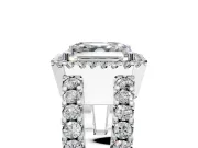 Halo Engagement Ring Setting for Asscher Cut Center with Wide-Open Pave Split Shank and Prong Head in White Gold