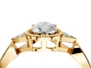 Cluster Engagement Ring Setting for Pear-Shaped Center with Milgrain Shoulder Clusters and Prong Head in Yellow Gold