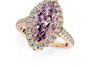 Halo Engagement Ring Setting for Fancy Pink Marquise Center with Narrowing Pave Band and Prong Head in Rose Gold