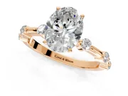 Solitaire Engagement Ring Setting for Oval Center with Bezel Station Band and Prong Head in Rose Gold