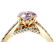 Solitaire Engagement Ring Setting for Fancy Pink Oval Center with Crossover Accents and Prong Head in Yellow Gold