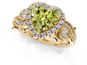 Milgrain Halo Engagement Ring Setting for Fancy Yellow Heart-Shaped Center with Shoulder Bezels and Prong Head in Yellow Gold