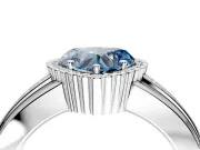 Halo Engagement Ring Setting for Fancy Blue Heart-Shaped Center with Wide Band, Inlaid Accent Row and Prong Head in White Gold