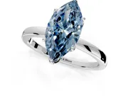 Solitaire Engagement Ring Setting for Fancy Blue Marquise Center with Thin Rounded Plain Band and Prong Head in Sterling Silver