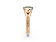 Solitaire Engagement Ring Setting for Fancy Green Radiant Cut Center with Milgrain Cathedral Band and Prong Head in Rose Gold