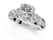 Solitaire Engagement Ring Setting for Cushion Cut Center with Graduated Shared Prongs and Prong Head in Platinum