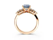 Cluster Engagement Ring Setting for Fancy Blue Princess Cut Center with 2-Row Shoulder Clusters and Prong Head in Rose Gold