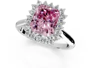 Starburst Halo Engagement Ring Setting for Fancy Pink Radiant Cut Center with Thin Round-Wire Band and Prong Head in Platinum
