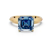 Solitaire Engagement Ring Setting for Fancy Blue Asscher Cut Center with Wide Knife Ridge Band and Prong Head in Yellow Gold