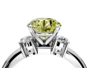 3 Stone Engagement Ring Setting for Fancy Yellow Round Cut Center with Wide Plain Band and Prong Head in Platinum