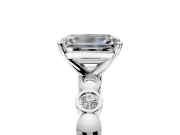 Solitaire Engagement Ring Setting for Emerald Cut Center with Beaded Bezel Station Band and Prong Head in White Gold