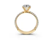 Solitaire Engagement Ring Setting for Round Cut Center with Domed Multi-Row Pave Band and Prong Head in Yellow Gold