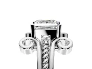 Solitaire Engagement Ring Setting for Princess Cut Center with Twisted Band and Scroll Prong Head in Sterling Silver