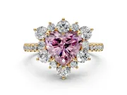 Floral Halo Engagement Ring Setting for Fancy Pink Heart-Shaped Center with Pave Accents and Prong Head in Yellow Gold