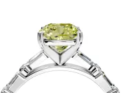 Baguette Engagement Ring Setting for Fancy Yellow Cushion Cut Center with Alternating Bar-Set Band and Prong Head in White Gold