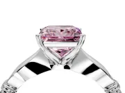 Solitaire Engagement Ring Setting for Fancy Pink Princess Cut Center with Carved Leaf Shoulders and Prong Head in Platinum