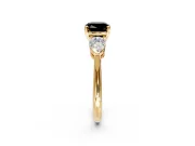 3 Stone Engagement Ring Setting for Fancy Black Cushion Cut Center with Large Pear-Shaped Accents and Prong Head in Yellow Gold