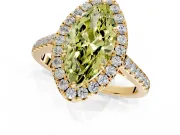 Halo Engagement Ring Setting for Fancy Yellow Marquise Center with Narrowing Pave Band and Prong Head in Yellow Gold