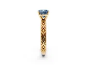 Solitaire Engagement Ring Setting for Fancy Blue Cushion Cut Center with Milgrain X Pattern Band and Prong Head in Yellow Gold