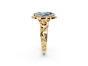 Halo Engagement Ring Setting for Fancy Blue Marquise Center with Open Scroll Shoulders and Prong Head in Yellow Gold