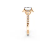 Floral Engagement Ring Setting for Asscher Cut Center with Four Accent Clusters and Prong Head in Rose Gold